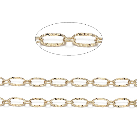 ARRICRAFT Brass Textured Oval Link Chains, Figaro Chains, Soldered, Real 18K Gold Plated, 6.2x3.3x0.5mm