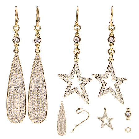 SUNNYCLUE DIY 2 Pairs Fashion Pave Cubic Zirconia CZ Crystal Long Tear Drop Hollow Star Dangle Earring Making Starters Kit Jewelry Arts Craft Supplies for Beginners, Nickel Free, Golden