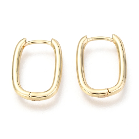 Honeyhandy Brass Huggie Hoop Earrings, Oval, Real 18K Gold Plated, 16x12x2mm, Pin: 1mm