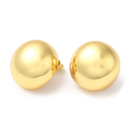 Honeyhandy Rack Plating Brass Half Round Stud Earrings, Real 18K Gold Plated, 19mm