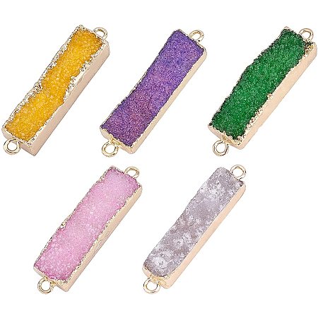 Arricraft 5 Pcs Natural Rectangle Druzy Agate Links, Gemstone Jewelry Connectors, Natural Stone Charms with Golden Brass Findings for Jewelry Making