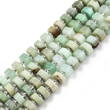 Honeyhandy Natural Chrysoprase Beads Strands, with Seed Beads, Heishi Beads, Flat Round/Disc, 6~6.5x3~3.5mm, Hole: 1mm, about 35~42pcs/strand, 7.09 inch~7.68 inch(18~19.5cm)