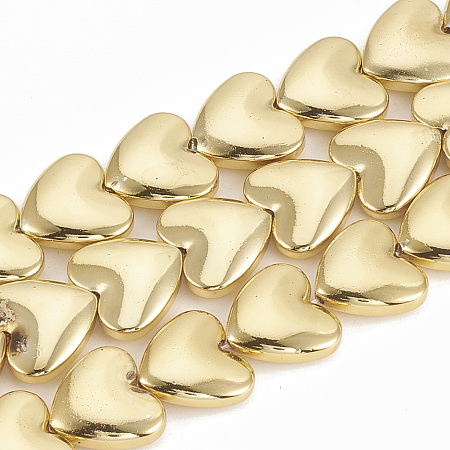 Honeyhandy Electroplate Non-magnetic Synthetic Hematite Beads Strands, Heart, Golden Plated, 12x13x4mm, Hole: 1mm, about 37pcs/strand, 15.7 inch