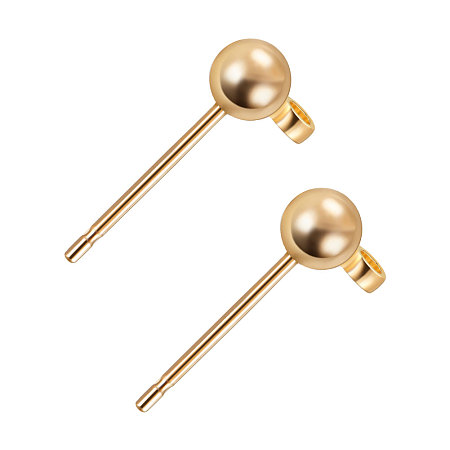 BENECREAT 60 PCS  Gold Plated Earring Studs Earring Posts Ball Stud Earrings with Loop for DIY Making Findings - 13x2.5mm