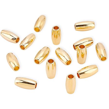 BENECREAT 100pcs Oval Rice Metal Spacer Beads Real 18K Gold Plated Brass Beads(8x4mm) for Necklaces, Bracelets and Jewelry Making