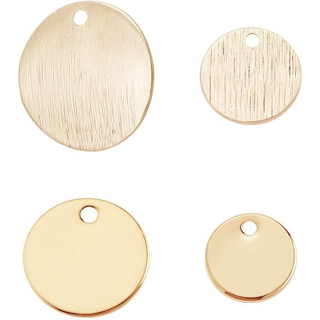 BENECREAT 40pcs 18K Gold Plated Flat Round Shape Blank Pendants 4 Size Stamping Blanks for Bracelet Earring Pendant Charms Dog Tags - 8~15mm in diameter