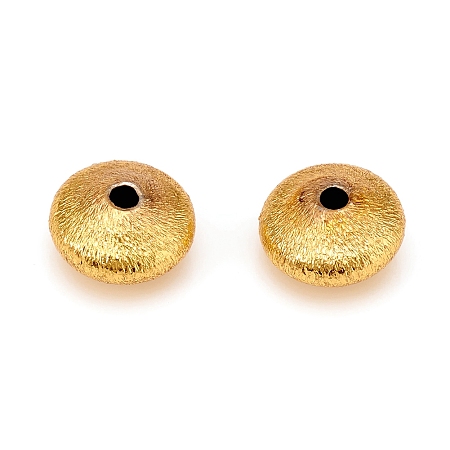 Honeyhandy Brass Spacer Beads, Textured, Flat Round, Golden, 9.5x5.5mm, Hole: 1.8mm