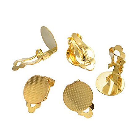 ARRICRAFT 10PCS (5 Pairs) Golden Flat Round Tray Brass Clip-on Earring Findings Earring Setting Components, 22x15mm, Tray: 15mm