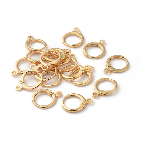 Honeyhandy Brass Huggie Hoop Earring Findings, with Horizontal Loop, Ring, Real 18K Gold Plated, 15x11.5x2mm, Hole: 2mm, Pin: 0.8mm