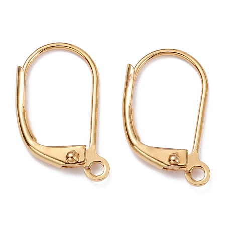 Honeyhandy Brass Leverback Earring Findings, with Loop, Long-Lasting Plated, Real 18K Gold Plated, 15.5x10x1.5mm, Hole: 1.5mm, Pin: 0.7mm