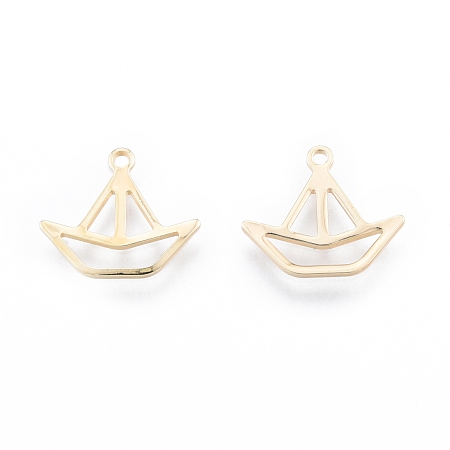 Honeyhandy Brass Charms, Nickel Free, Boat, Real 18K Gold Plated, 12.5x14.5x1mm, Hole: 1.2mm