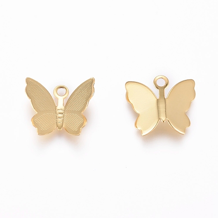 Honeyhandy Brass Charms, Long-Lasting Plated, Butterfly, Real 18K Gold Plated, 11x13x3.5mm, Hole: 1.6mm
