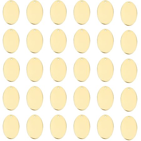 Pandahall Elite 30Pcs 27x18mm Metal Stamping Blanks, Golden Oval Stamping Blanks Tag Charms Brass Blank Stamping Bar for Bracelet Necklace Jewelry Craft Making