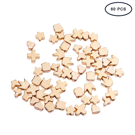 PandaHall Elite 60 Pcs Brass Butterfly Heart Flower Crown Cross Spacer Beads 6 Styles for Jewelry Making Golden