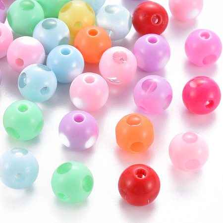 Arricraft Opaque Acrylic Beads, Round, Mixed Color, 12x11mm, Hole: 2.5mm, about 520pcs/500g