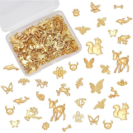 OLYCRAFT 150pcs Animal Themed Resin Filler 25-Style Alloy Epoxy Resin Supplies Dolphin Butterfly Frog Filling Accessories for Nail Art Resin Making – Gold