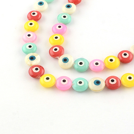 Honeyhandy Evil Eye Natural Freshwater Shell Beads Strands, Colorful, 10x4~5mm, Hole: 0.5mm, about 40pcs/strand, 15.7 inch