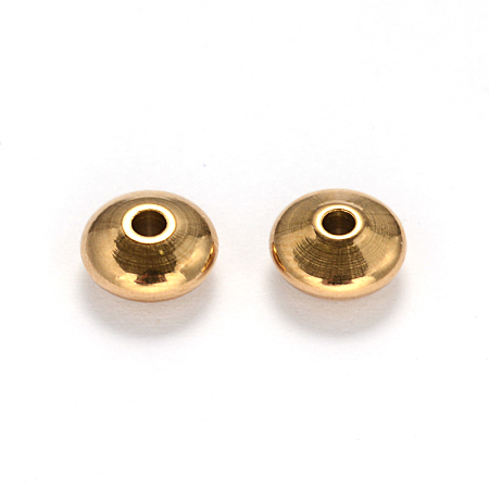 Honeyhandy Ion Plating(IP) 304 Stainless Steel Spacer Beads, Flat Round, Golden, 8x4mm, Hole: 2mm