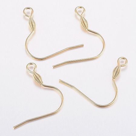 Honeyhandy 304 Stainless Steel Earring Hooks, with Horizontal Loop, Golden, 21x21x2.5mm, Hole: 2.5mm, Pin: 0.8mm