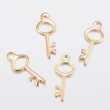 Honeyhandy 304 Stainless Steel Charms, Key, Golden, 15x6x0.8mm, Hole: 1.5mm