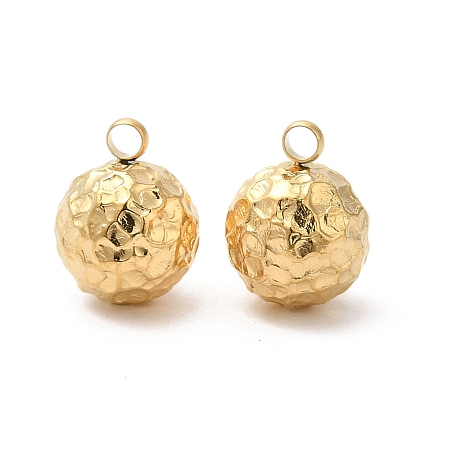 Honeyhandy 304 Stainless Steel Pendants, Textured, Ball Charm, Real 18K Gold Plated, 10x8mm, Hole: 1.8mm