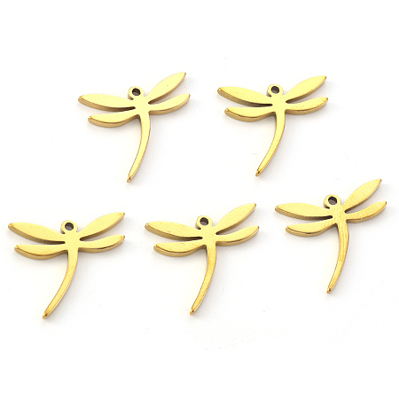 Honeyhandy Vacuum Plating 304 Stainless Steel Pendants, Laser Cut, Dragonfly, Golden, 15x16.5x1mm, Hole: 1.2mm
