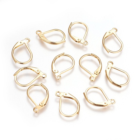 Honeyhandy 304 Stainless Steel Leverback Earrings Findings, with Loop, Golden, 16x10x1.7mm, Hole: 1.4mm, Pin: 0.8mm
