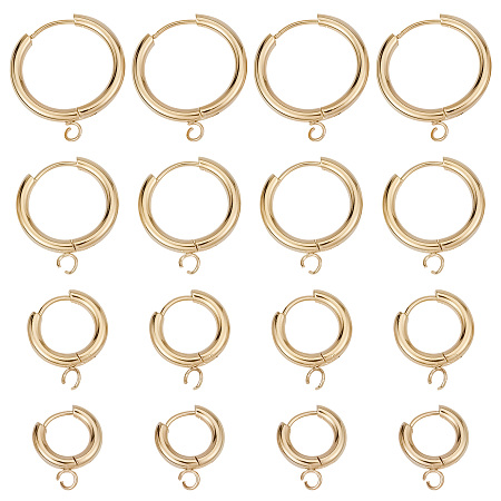 SUNNYCLUE 1 Box 16Pcs Leverback Earring Findings 16/18/20/24mm Real 24K Gold Plated Stainless Steel Huggie Hoops Leverbacks Round Lever Backs Hinged Hoop Earring Hooks for Jewelry Making DIY Supplies