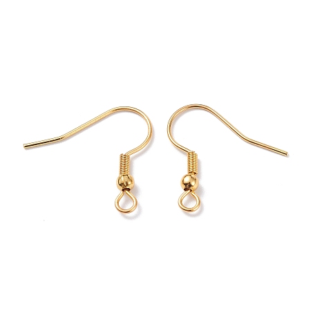 Honeyhandy 304 Stainless Steel Earring Hooks, Ear Wire, with Horizontal Loop, Real 18K Gold Plated, 20x20x3mm, Hole: 2mm, Pin: 0.7mm