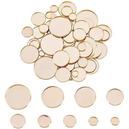 UNICRAFTALE About 54pcs 9 Sizes 6-25mm Golden Flat Round Trays Stainless Steel Plain Edge Bezel Cups Blank Tray Cabochon Settings for Jewelry Making DIY Findings