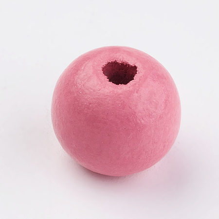 Honeyhandy Natural Wood Beads, Dyed, Round, Hot Pink, 14x13mm, Hole: 3.5~4.5mm, about 680pcs/500g