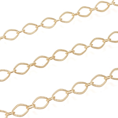 Honeyhandy 3.28 Feet Brass Link Chains, Textured, Long-Lasting Plated, Soldered, Real 18K Gold Plated, 8.5x6x0.7mm and 5x3.5x1mm