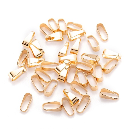 Brass Snap on Bails, Real 18K Gold Plated, Oval, 10x4x4mm, Inner Diameter: 10x3.5mm