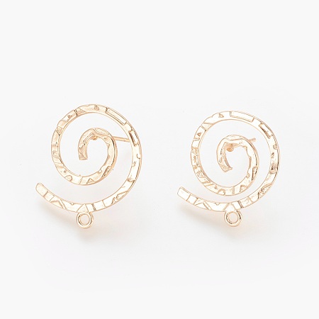 Honeyhandy Brass Stud Earring Findings, with Loop, Vortex, Nickel Free, Real 18K Gold Plated, 24x22mm, Hole: 1.5mm, Pin: 0.8mm
