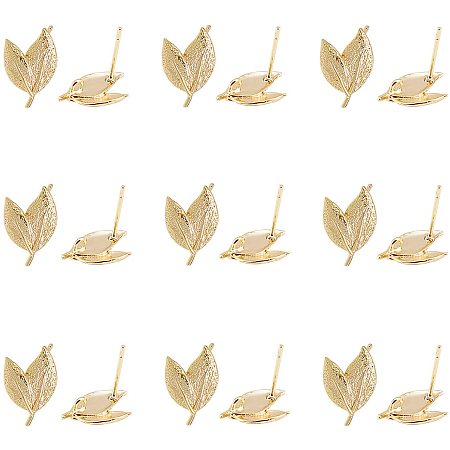 Arricraft 10Pcs Earstud Post Leaf Pad, Pin Studs, Loop Studs Earrings Accessories for Women Earring Making Supplies-Golden