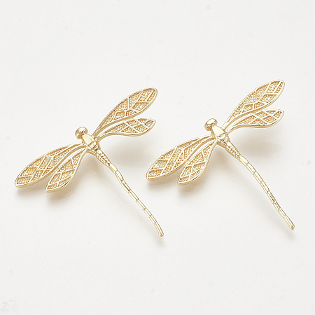 Honeyhandy Brass Pendants, Dragonfly, Nickel Free, Real 18K Gold Plated, 38x45x7mm, Hole: 5x3mm