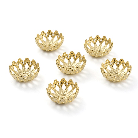 Honeyhandy Brass Fancy Bead Caps, Long-Lasting Plated, Multi-Petal Flower, Real 24K Gold Plated, 12x5.5mm, Hole: 1mm