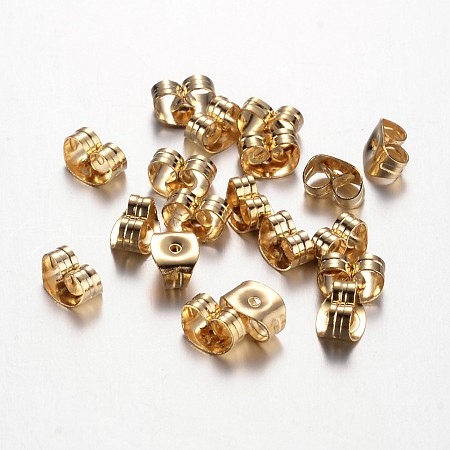 Honeyhandy 304 Stainless Steel Ear Nuts, Earring Backs, Golden, 6x4.5x3mm, Hole: 0.8mm