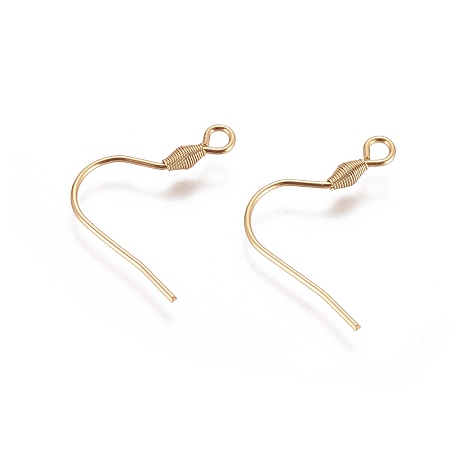 Honeyhandy 304 Stainless Steel Earring Hooks, with Horizontal Loop, Golden, 21mm, Hole: 2mm, Pin: 0.8mm
