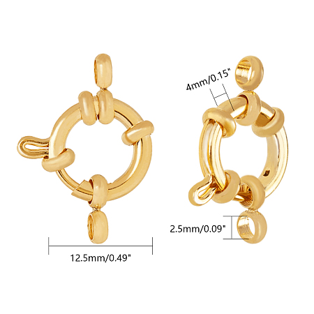 Honeyhandy 304 Stainless Steel Spring Ring Clasps, Ring, Real 24K Gold Plated, 12.5x4mm, Hole: 2.5mm