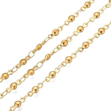 304 Stainless Steel Chains, Flat Round Link Chains, Soldered, Golden, 8x3x2mm