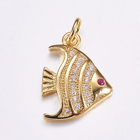Honeyhandy Brass Micro Pave Cubic Zirconia Pendants, Long-Lasting Plated, Real 18K Gold Plated, Fish, 17x12x3mm, Hole: 3mm