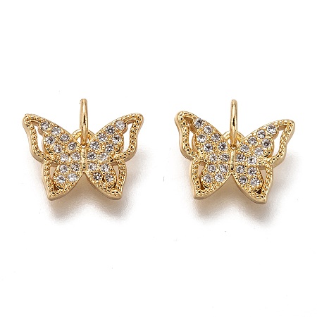 Honeyhandy Brass Micro Pave Clear Cubic Zirconia Charms, Cadmium Free & Lead Free, Long-Lasting Plated, Butterfly, Golden, 9x13x2mm, Hole: 3mm
