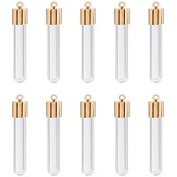 PH PandaHall 20 pcs Long Clear Glass Bottles Hanging Tube Wish Bottles with 20 pcs Golden Metal Caps for Earring Necklace Pendant Jewelry Making