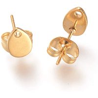 UNICRAFTALE 100pcs(50pairs) Drop Stud Earring Findings Stainless Steel Stud Earring 0.8mm Pin Golden Earring Stud Components Earring Posts for Earring Findings Making 8x5mm, Hole 1mm
