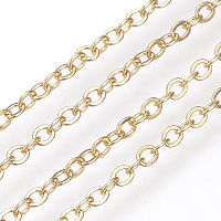 ARRICRAFT Brass Cable Chains, Soldered, Flat Oval, Real 18K Gold Plated, 2.5x2.1x0.3mm