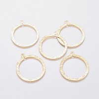 Honeyhandy 201 Stainless Steel 2-Loop Link Pendants, Ring with Flower, Golden, 43x38.5x0.6mm, Hole: 1.6mm and 2mm