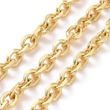 Honeyhandy Brass Textured Cable Chains, Oval Link Chains, Unwelded, with Spool, Cadmium Free & Nickel Free & Lead Free, Real 18K Gold Plated, 8x6x1.5mm