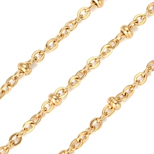 Honeyhandy 304 Stainless Steel Cable Chains, Decorative Chains, with Rondelle Beads, Soldered, Real 18K Gold Plated, 2x1.5mm, Beads: 2mm wide