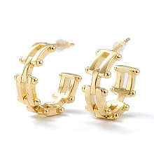 Honeyhandy Brass Half Hoop Earrings, with Steel Pin and Plastic Ear Nuts, Long-Lasting Plated, Cable Chain Shape, Real 18K Gold Plated, 20x21x8mm, Pin: 0.8mm